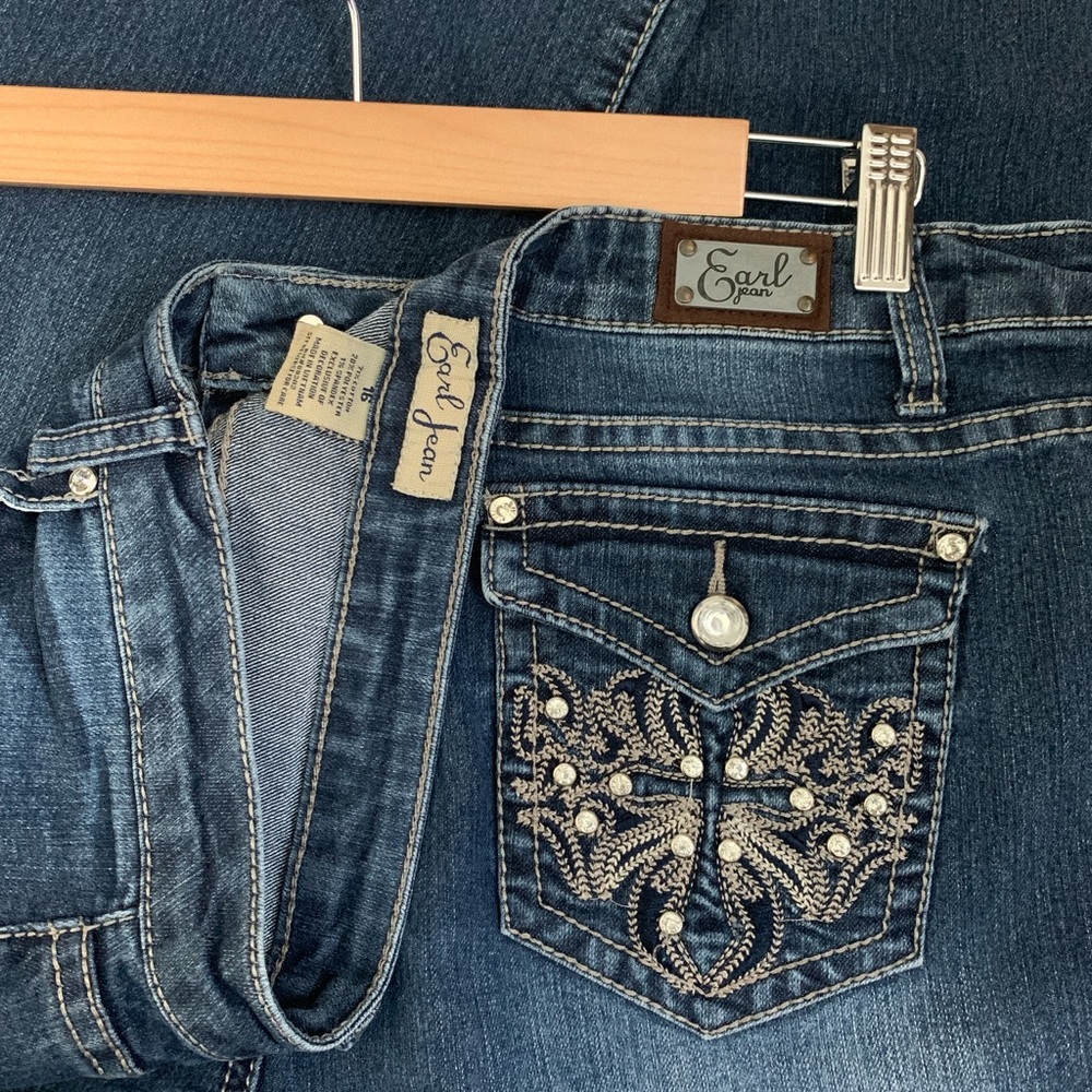 Earl Jeans with Rhinestones and Embroidered Pocket